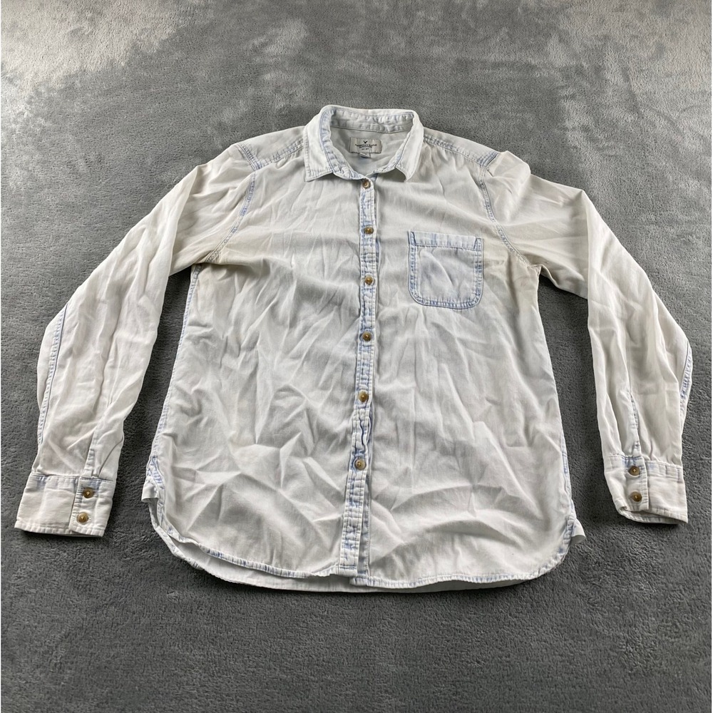 American‎ Eagle Outfitters Mens M. Light Wash Denim Button Down Shirt Long Slv
